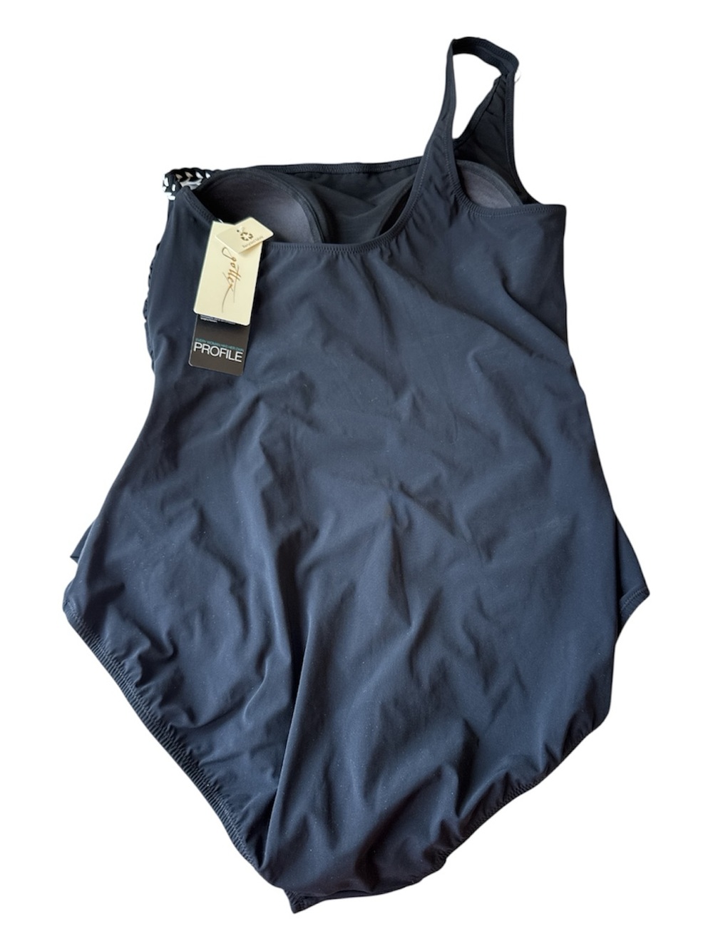 ⭐️NWT⭐️Profile Gottex Blk One Shoulder Women’s Swim Suit with Braided Trim - Picture 6 of 8